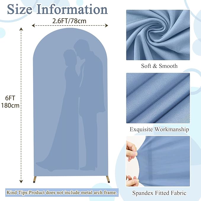FOTSHARER Spandex Arch Cover 2.6FTx6FT Dusty Blue Arch Backdrop Cover for Arch Stand Chiara Arch Cover Spandex Arch Cover Backdrop Fabric Balloon Arched Cover for Wedding Birthday Party Decorations