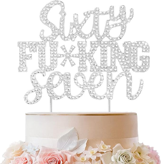 LINGTEER Sixty Seven Funny Silver Rhinestone Cake Topper - Cheers to 67 Years Old,Happy 67th Birthday Party Cake Centerpieces Topper Decorations.