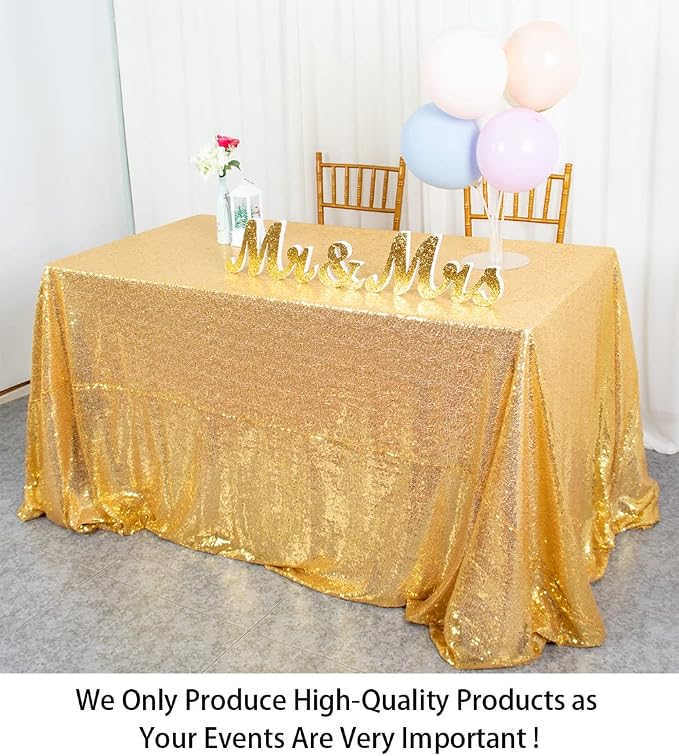 ShiDianYi Gold 60x102-Inch Sequin Rectangular Tablecloth Popular Bridal Dress Table Cloth,Fashion Tablecloth Overlay