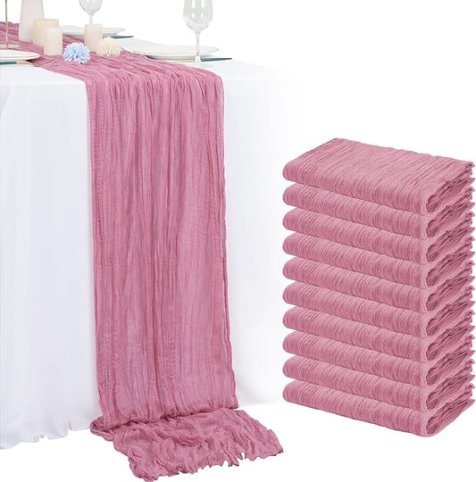 10 Pack Dusty Rose Cheesecloth Table Runner 10FT Boho Romantic Gauze Table Runner 20 x 120 Inch Rustic Sheer Runner for Wedding Party Bridal Shower Thanksgiving Christmas Decoration