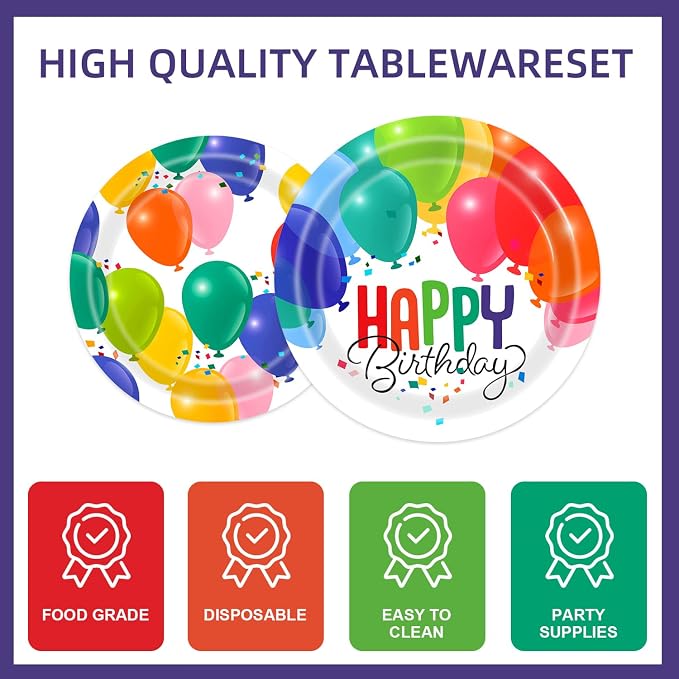 141Pcs Balloon Birthday Party Decorations - Tableware Party Supplies Plates and Napkins Forks Cups Straws Cutlery Colorful Balloons for Baby Shower Birthday Decorations Serves 20 Guests
