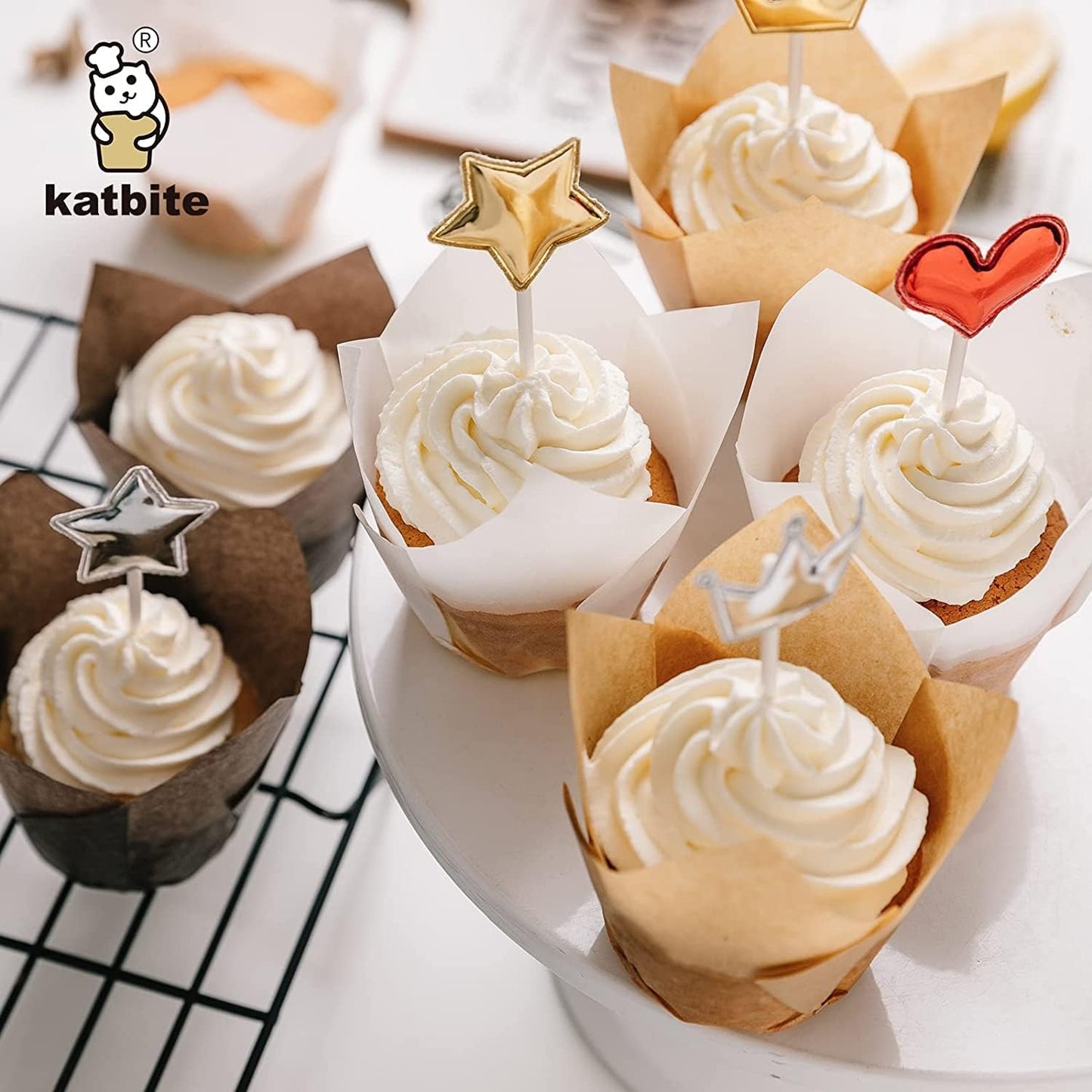 Katbite Tulip Cupcake Liners 200PCS, Muffin Baking Cupcake Liners Holders, Baking Cups (Nature)