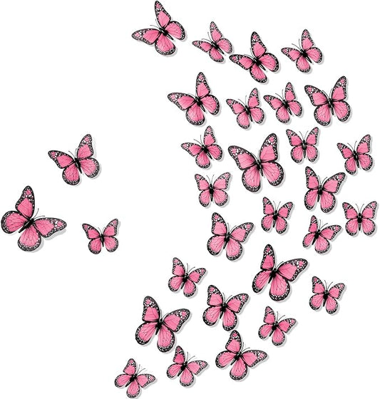 Chuangdi 48 Pcs Pink Monarch Butterfly Decorations 3 Size Fake Butterflies Realistic Butterfly Craft Artificial Mariposas Wall Decor for Craft Wedding Home Birthday Party (3.2inch,4inch,4.7inch)