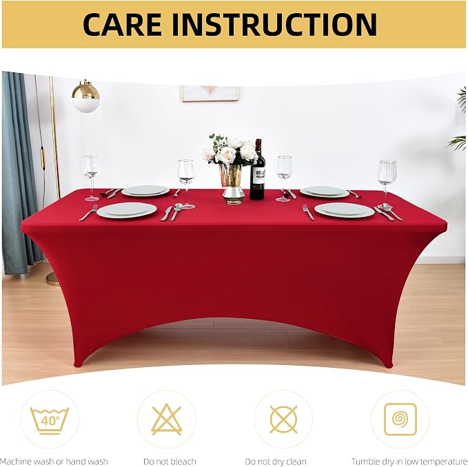 6-Pack 6ft Spandex Table Covers for Rectangle Standard Folding Tables - Wrinkle Resistant Stretch Tablecloths - Ultimate Fitted Table Protector for Parties, Trade Shows, Wedding