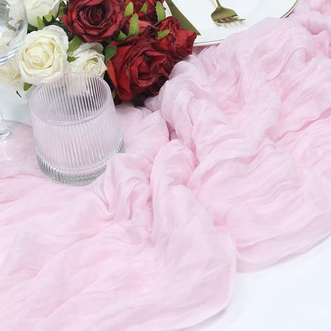 10 Pack 120inch Light Pink Cheesecloth Table Runners - 10Ft Long Pink Gauze Table Runner Bulk for Weddings Bridal Parties and Baby Showers Valentine's Day Decoration- 10pcs Light Pink Runner