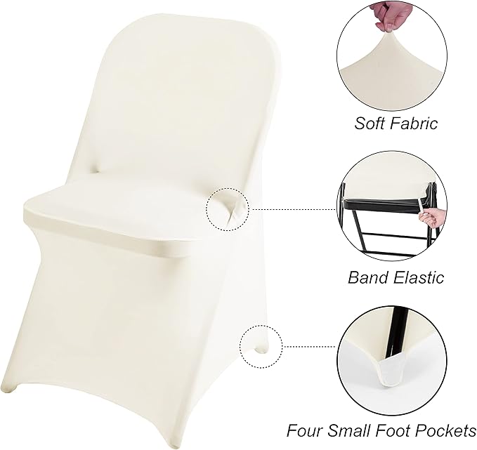 magalo 20 Pack Ivory Spandex Folding Waterproof Chair Cover, Stretch Chair Cover Protector for Wedding, Party, Dining Banquet and Other Special Events