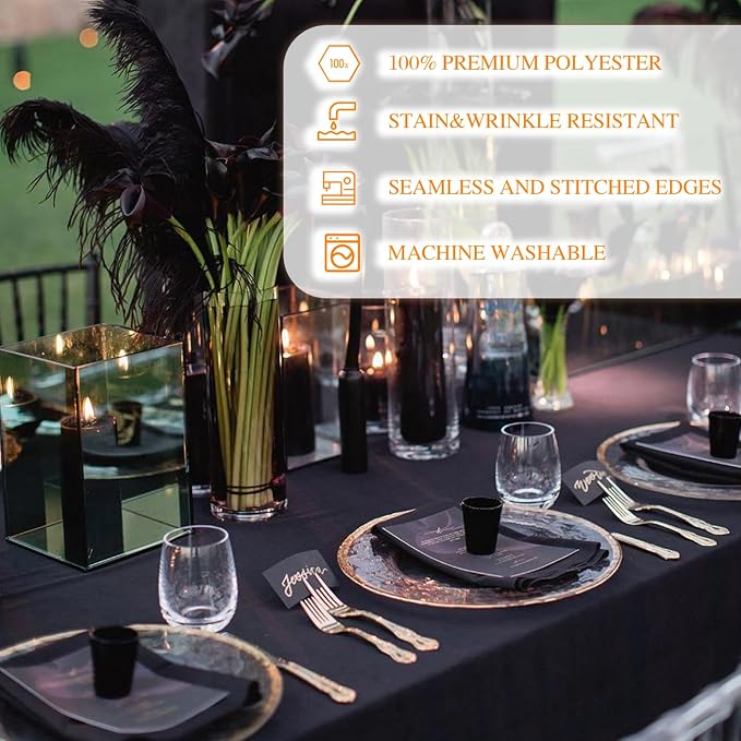 WIGENIUS 6 Pack Black Table Cloth Rectangle Tablecloths 60X84 Inch,Polyester Table Cloth for 4 Foot Rectangle Tables,Wrinkle Resistant Washable Fabric Table Covers for Party,Wedding Banquet