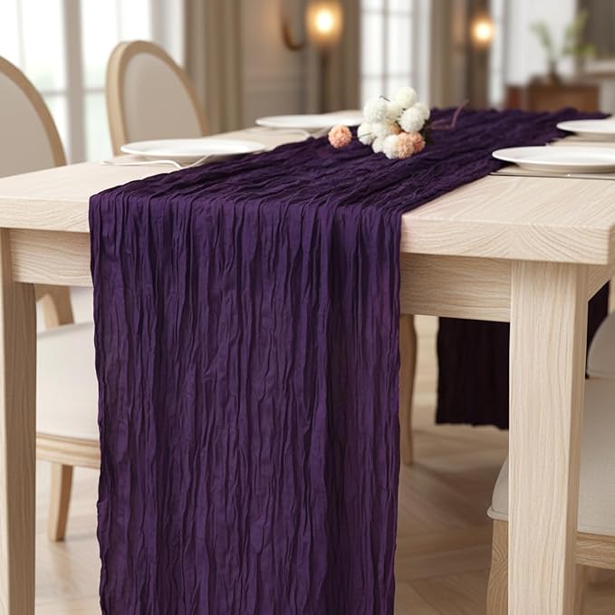 Purple Cheesecloth Table Runner 120 Inch 10FT Cheese Cloth Fabric Runners 1 Pack for Birthday Party, Banquet, Theme Party, Wedding Decoration