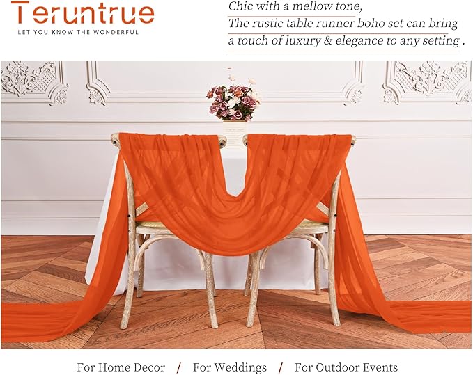24 Packs Orange Cheesecloth Table Runner,10ft Rustic Gauze Boho Wedding Table Runner Decoration, Wedding Table Decor Sheer Table Runner for Wedding Party Bridal Shower Table