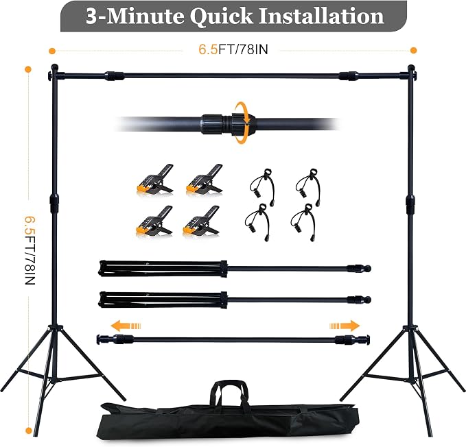 6.5x6.5 ft Photo Backdrop Stand with 6Wx8H ft Abstract Backdrop,Grey | 2-in-1 Portable, 6.5Wx6.5H ft Adjustable Stand, 6Wx8H ft Abstract photography background, 8 Clamps, Storage Bag Included
