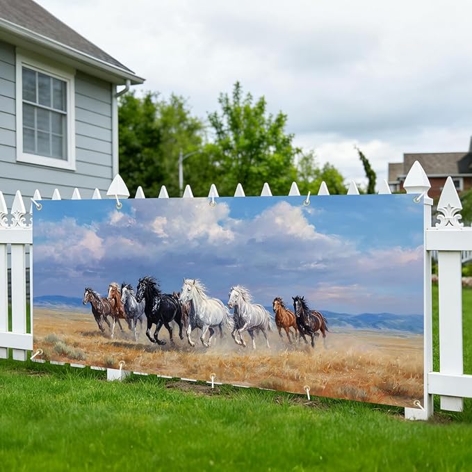 Wild Horse Garage Door Banner Cover 7x16FT Waterproof –Western Running Horses Painting Backdrop,Outdoor Decor for Cowboy Party,Western Theme Birthday,Wild West Events & Photo Booth