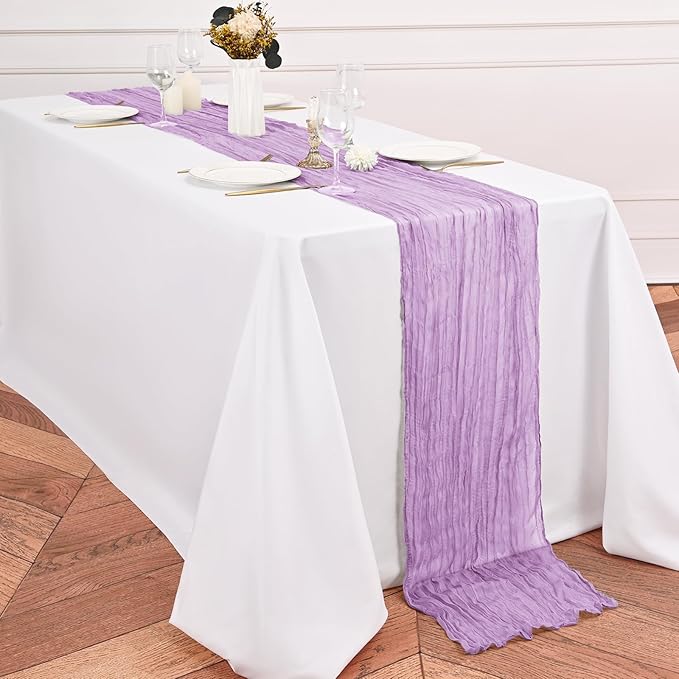 12 Pack Lavender Table Runner 10Ft Cheesecloth Table Runner Rustic Gauze Table Runners Romantic Long Sheer Fabric Cheese Cloth Table Runners for Wedding Party Bridal Baby Shower
