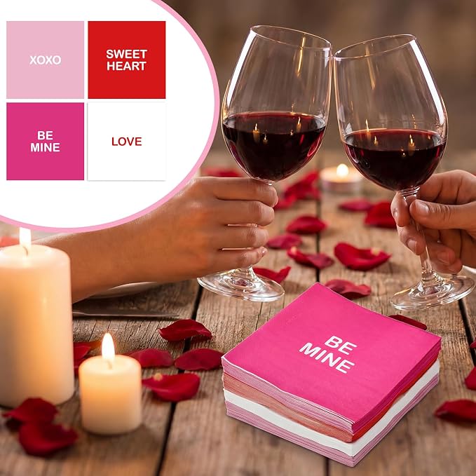 Maxcheck 196 Pcs Conversation Heart Party Supplies Valentine's Day Party Tableware Decorations Heart Disposable Paper Plates Napkins Cups for Valentine Anniversary Birthday Wedding, Serves 48 (Bright)