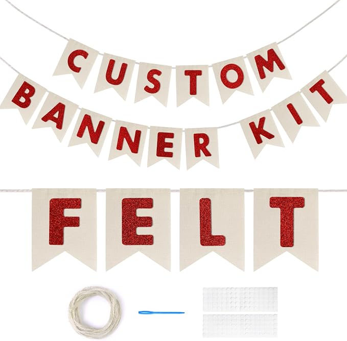 Custom Banner Kit, 28 Burlap Banner with 92 Felt Letters, Make Your Own Diy Customizable Kit for Birthday Wedding Party Decorations