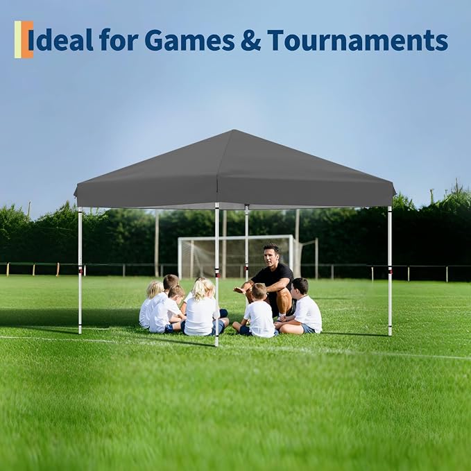 GarveeLife 10x10 Pop Up Canopy with One Sidewalls Easy Up Camping Tent with One Button Push Setup 1 Roller Bag 3 Adjustable Height 4 Weight Bags (New Grey, 10x10 + 1 Sidewall)
