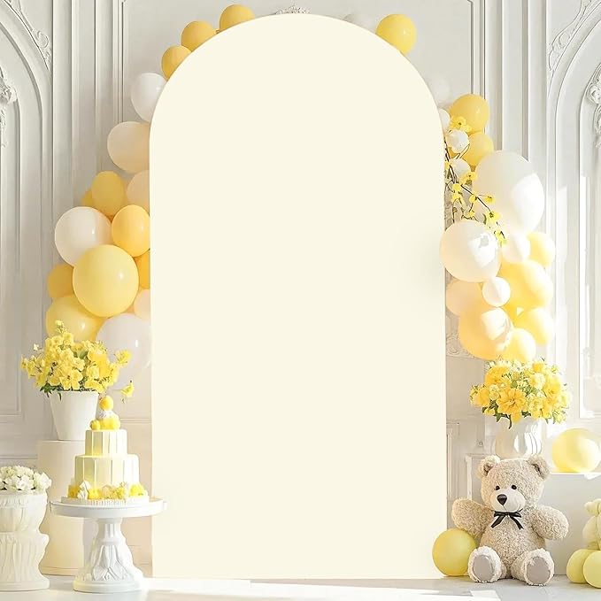 Ivory Wedding Arch Cover 6FT Spandex Fitted Arch Covers Backdrop Fabric Balloon Arched Stand Covers Chiara Cream Backdrop Arches Cover for Wedding Ceremony Banquet Baby Shower Party Decor