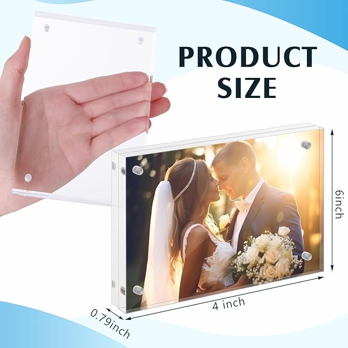 Kigley 6 Pcs 4 x 6 Inch Acrylic Picture Frames, Clear Acrylic Photo Business Card Frame Desktop Display Double Sided Wallet Size Frame Freestanding Frames for Film Photos Cards Stamp