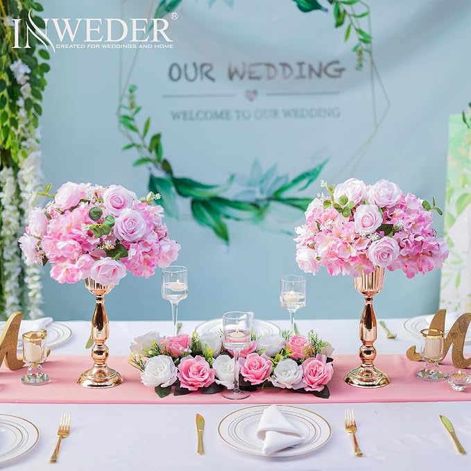 Pink Flowers Balls for Centerpieces: 2 PCS 15.7" Diam Flower Centerpieces for Tables in Wedding Reception Decorations Arrangement for Party Celebration Planners