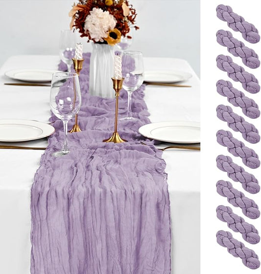 10 Pack Lavender Table Runner 10Ft Cheesecloth Table Runner Boho Gauze Table Runners Romantic Long Sheer Fabric Cheese Cloth Table Runners for Wedding Party Bridal Shower(Lavender)