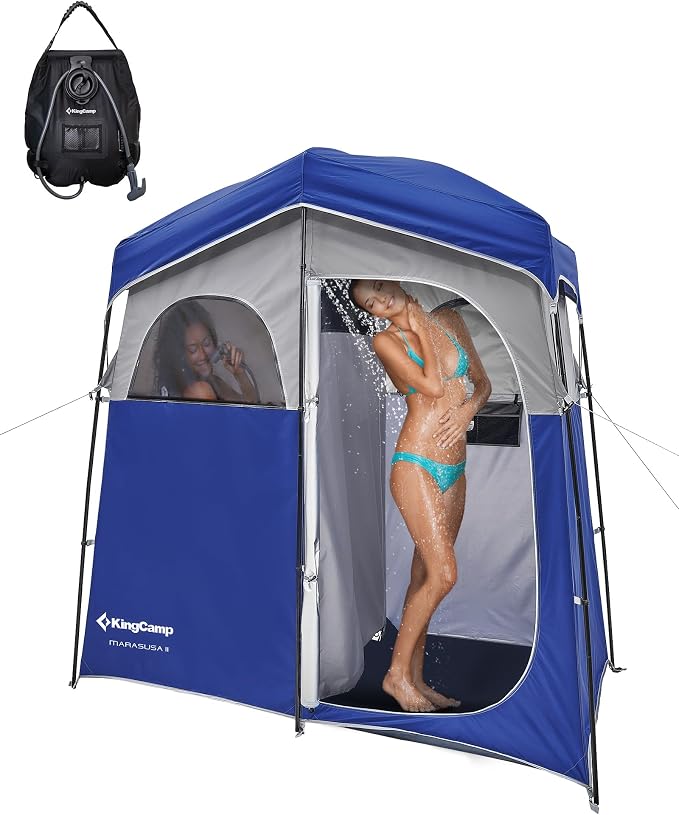KingCamp Camping Shower Tent, Portable Outdoor Privacy Toilet & Changing Tent Windproof & Waterproof Easy Setup Shelter with Shower Bag for Camping Hiking Beach