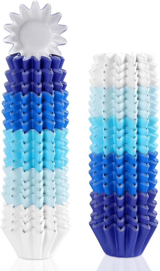Quera 200 Pcs Grease-Resistant Mini Cupcake Liners White Blue Navy Blue Heavy Duty Paper Muffin Baking Cups for Wedding Birthday Holiday Party or Baby Shower(1.18 x 1.18 in)
