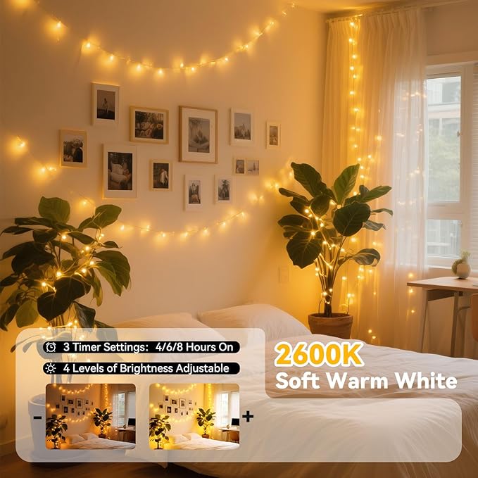 LitHome 66FT Fairy Lights Plug in, 200LED Color Changing Fairy Lights with Remote, 9 Modes Led Christmas Twinkle Light Indoor, Starry String Light for Classroom Bedroom Dorm Halloween Christmas Decor
