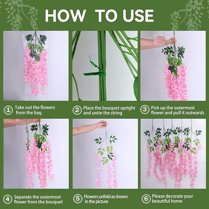 50 Pack Purple Wisteria Hanging Flowers,Fake Hanging Wisteria Flowers Garland for Decoration (3.6 Ft/Pcs)