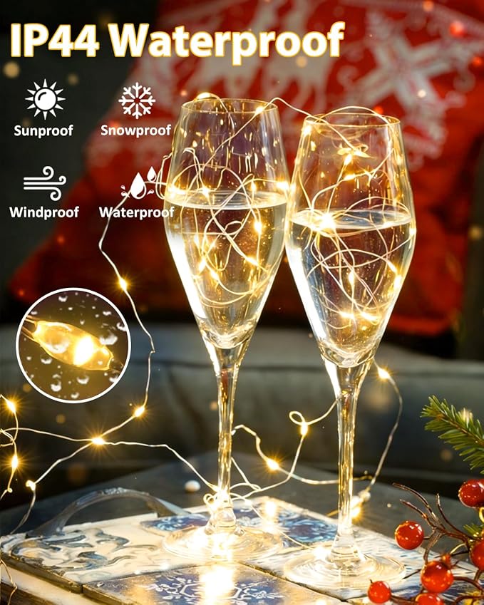 6 Pack 100 LED Fairy Lights Battery Operated with Remote, 8 Modes String Lights Indoor Outdoor, Cuttable Battery Light for Home Bedroom Wedding DIY Centerpiece Christmas Decorations (Warm White)