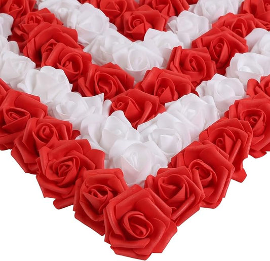 Rose Flower Heads,200Pcs Foam Flowers 1.97in Foam Roses White and Red Fake Flower Heads for DIY Wedding Centerpieces Arrangements Home Decorations(White and Red)
