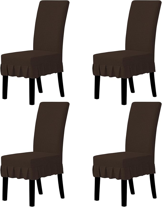 Easy-Going Dining Chair Covers Stretch Parsons Chair Slipcover with Skirt Chair Covers for Dining Room Restaurant Banquet (4 PCS, Chocolate)