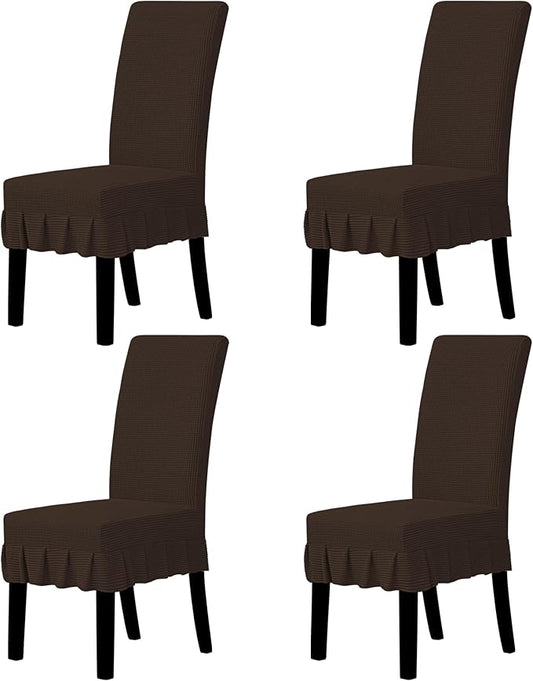 Easy-Going Dining Chair Covers Stretch Parsons Chair Slipcover with Skirt Chair Covers for Dining Room Restaurant Banquet (4 PCS, Chocolate)