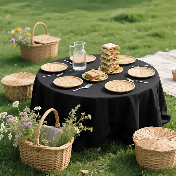 WIGENIUS 2 Pack Black Table Cloth Round Tablecloths 90 Inch,Polyester Table Cloth for 5 Foot Round Tables,Wrinkle Resistant Washable Fabric Table Covers for Party,Wedding Banquet