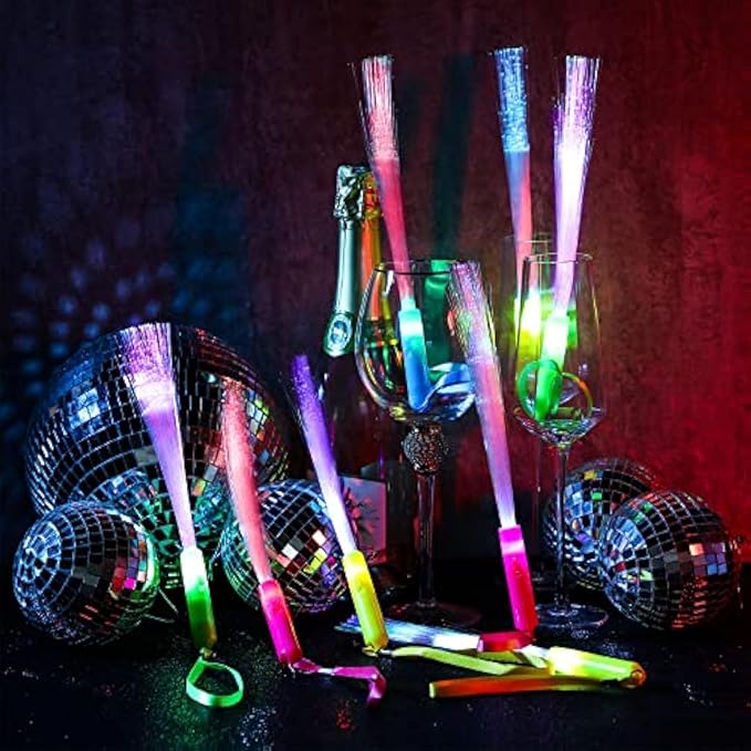 Junkin 200 Pcs Fiber Optic Wands Glow LED Light up Wand Bulk Flashing Sticks with Included Batteries for Party Favors Wedding Birthday Carnival