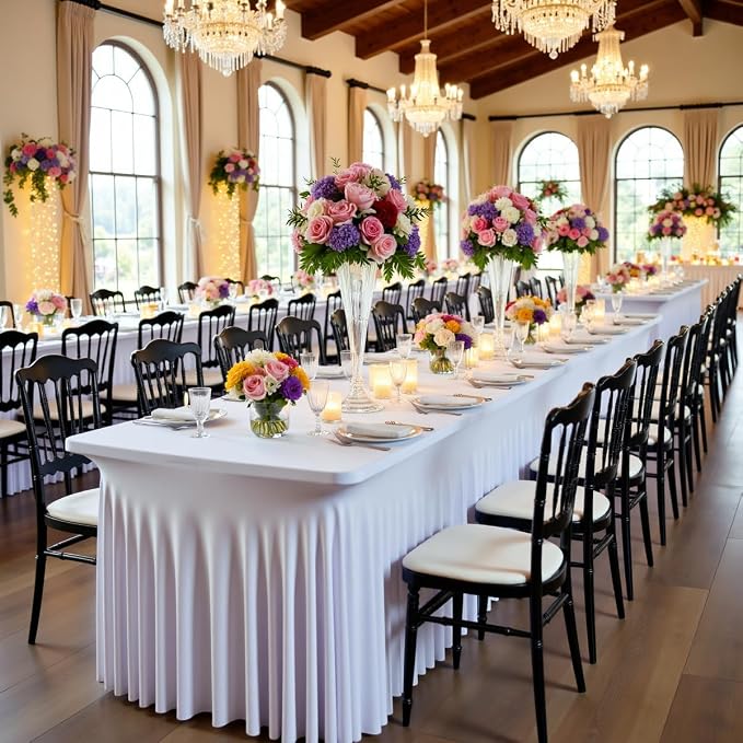 leegleri 4 Pack White Spandex Table Clothes for 6 Foot Rectangle Tables, Wrinkle Free 6ft Fitted Table Cover, Spandex Table Skirt for 6FT Rectangle Tables-for Banquet Weddings Parties