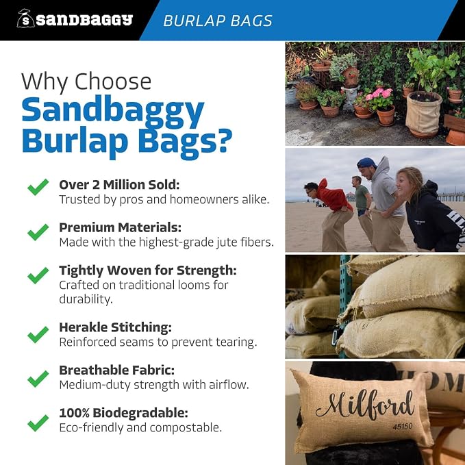 Sandbaggy Burlap Bags Large 24" x 40" - Potato Sack Race Bags for Kids & Adults | Perfect Birthday Party Game | Shrub & Plant Frost Protection - Food Grade (Pack of 1)