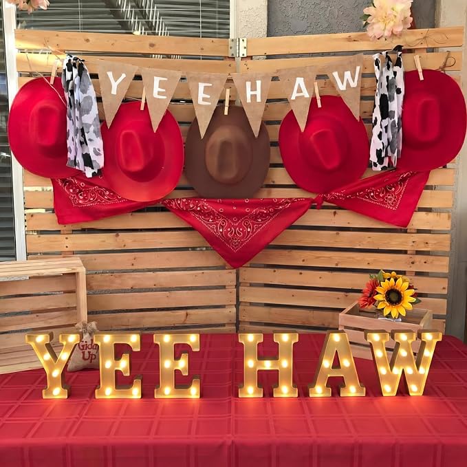 Honoson 6 Pcs Western Party Decorations Yee Haw LED Light up Sign West Neon Birthday Table Decorations for Cowboy Cowgirl Western Themed Birthday Baby Shower Party Decor