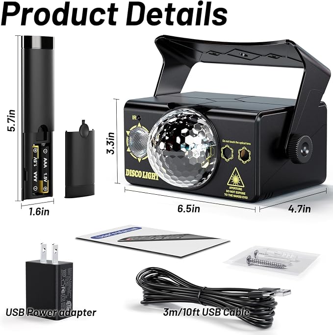 Party Lights Dj Disco Light Disco Ball Light LED Stage Strobe Lights Projector Sound Activated with Remote Control for Parties Club Bar Holiday Christmas Dance Gift Birthday Xmas Wedding Home Décor