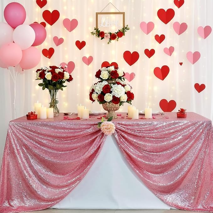 B-COOL Sequin Tablecloth Sparkle Table Cloth Rectangle Sequined Table Overlay Glitter Tablecloth for Baby Shower Decoration Ceremony Graduation Party-90x132 Inch Fuchsia Pink