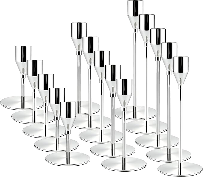 Silver Taper Candle Holders for Wedding Table Centerpiece,Tall Taper Candlestick Holders Bulk Set of 15,Metal Candle Stick Holders for Dinning or Mantel Centerpiece,Party Home Decor