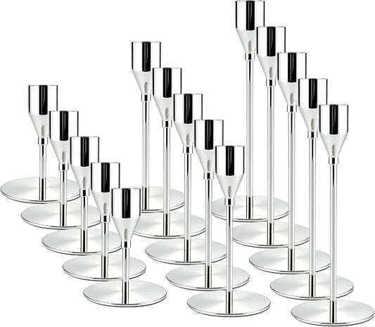 Silver Taper Candle Holders for Wedding Table Centerpiece,Tall Taper Candlestick Holders Bulk Set of 15,Metal Candle Stick Holders for Dinning or Mantel Centerpiece,Party Home Decor