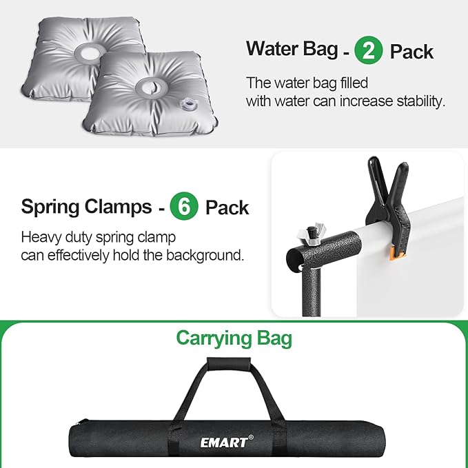 EMART Portable Backdrop Stand Kit with Foldable Cross Flat Base, Adjustable 8.5ft Height 10ft Width Pipe and Drape Background Hanging Frame Bar for Photography Party Wedding Birthday Photo Studio