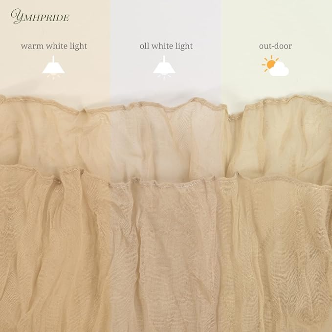 12 Pack Cheesecloth Table Runner 35 x 120 inch Long Boho Cheese Cloth Gauze Table Runners Semi Sheer Table Runner for Wedding Decor, Bridal Shower, Birthday Party (Beige)