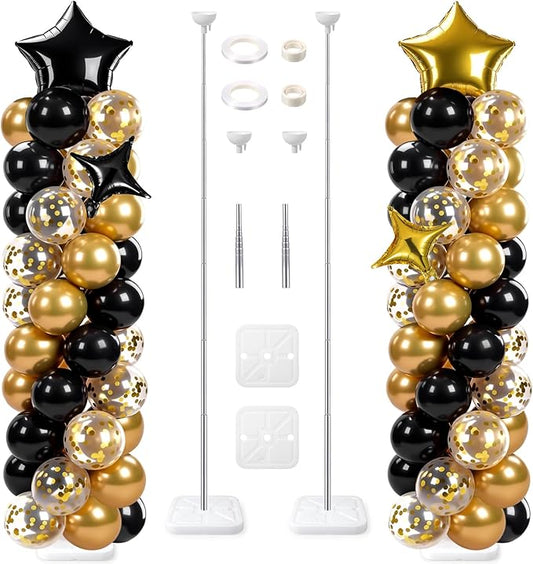 Skylety 2 Sets Black and Gold Balloon Column Stand Kit Adjustable Black Gold Balloon Stand with Bases for Birthday Wedding Anniversary Graduation Party Baby Shower Decorations Supplies