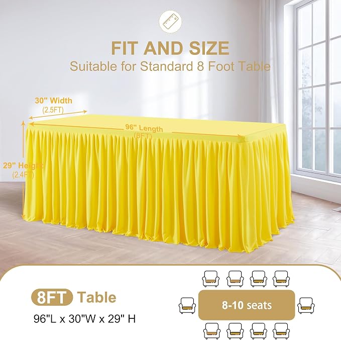 Wish Care 2 Pack Yellow Rectangle Table Clothes for 8 Foot Tables, Polyester Fitted Tablecloths 8ft Stretch Table Cover for Wedding, Birthday, Parties, Trade Show, Craft Show