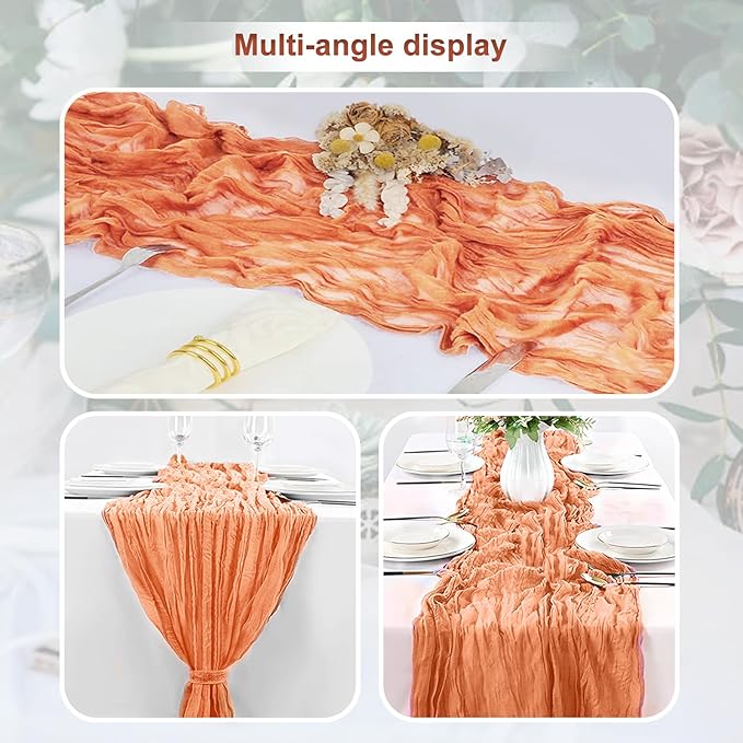 10 Pack Coral Cheesecloth Table Runner 35x120 Inch 10Ft Rustic Gauze Cheese Cloth Table Runner Sheer Cheesecloth Table Runners for Wedding Party Bridal Shower Decoration