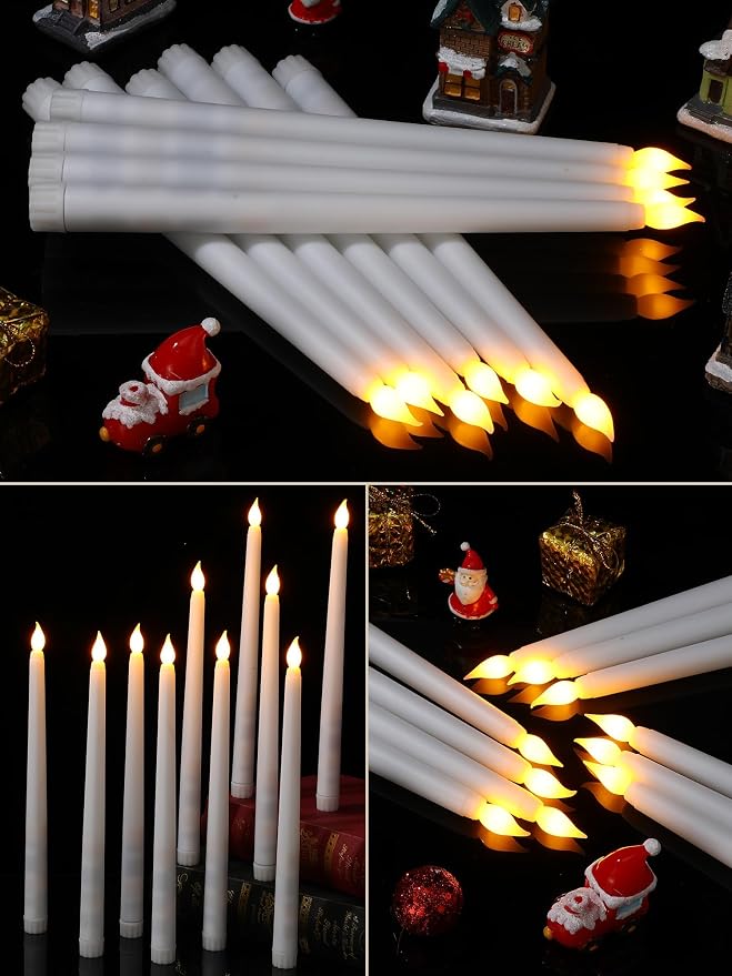 Funtery 48 Pcs Flameless LED Taper Candles Battery Operated Candles Bulk Realistic LED Candlesticks Flickering for Wedding Church Party Home Decor(White,11 Inch,Classic Style)