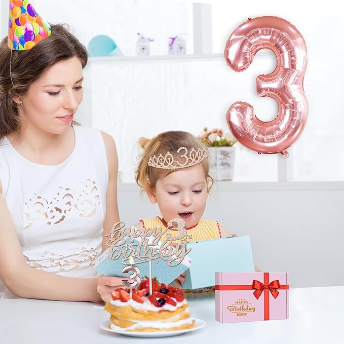 3rd Birthday Decorations for Girls, Including 3rd Birthday Sash and Tiara, Cake Topper and Candle, Number Balloon, 3 Year Old Gifts for Girls