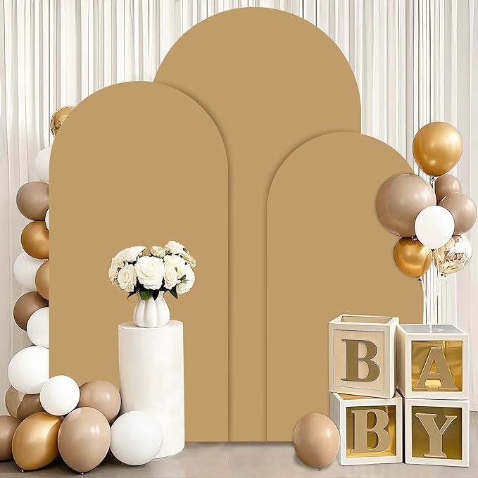 Brown Wedding Arch Cover Set of 3 Arch Cover Fabric 4ft 5ft 6ft Spandex Chiara Backdrop Cover for Arch Stand Tan Arched Backdrop Cover for Birthday Baby Shower Party Arch Stand Cover