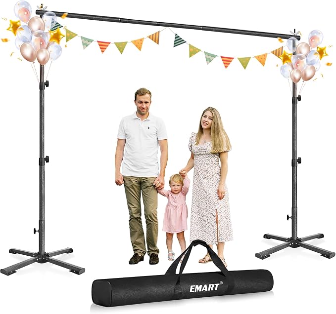 EMART Portable Backdrop Stand Kit with Foldable Cross Flat Base, Adjustable 7ft Height 10ft Width Pipe and Drape Background Hanging Frame Bar for Photography Party Wedding Birthday Photo Studio