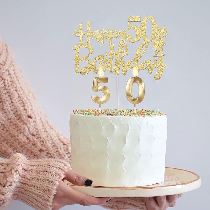 50th Birthday Gifts Women Including 12oz Tumbler/Mug for Wine or Coffee, Birthday Crown, Sash, Cake Topper and Candles, 50 Year Old Decorations Gifts Idea